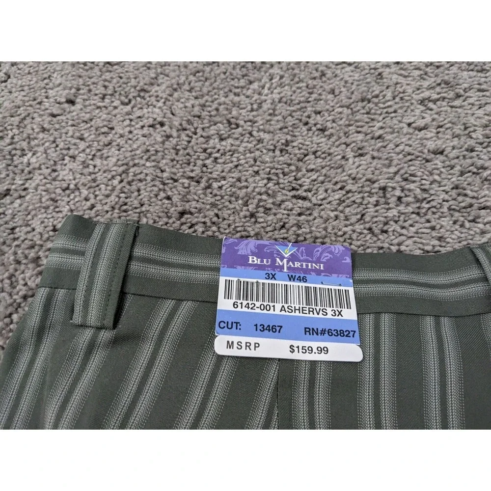 NWT Blu Martini Dress Pants Men's 3X 46W Gray‎ Vertical Stripes Pleated Raw Hem